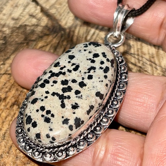 Spotted Dalmation Jasper Pendant 2 1/2” - Picture 3 of 12